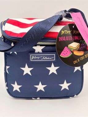 Betsey Johnson Navy, Red & White Star-Stripe Insulated Lunch Bag
